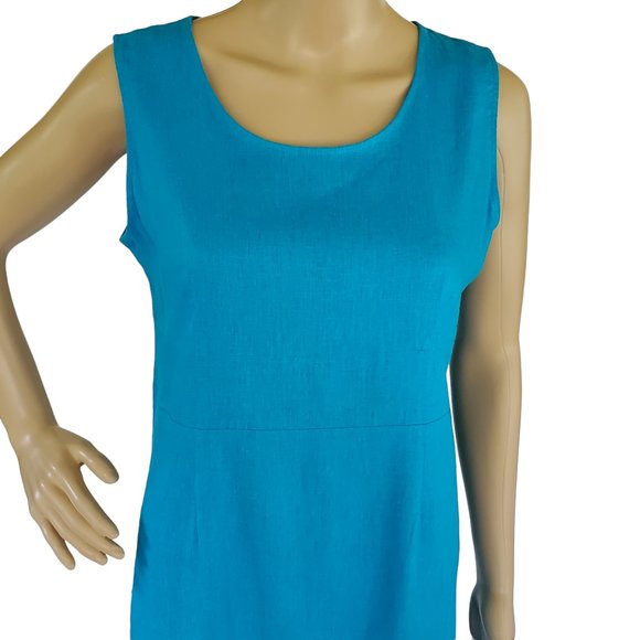 Vintage Sag Harbor Linen Dress Women's 6P Sleeveless Midi Blue Beads & Sequins - Picture 4 of 9